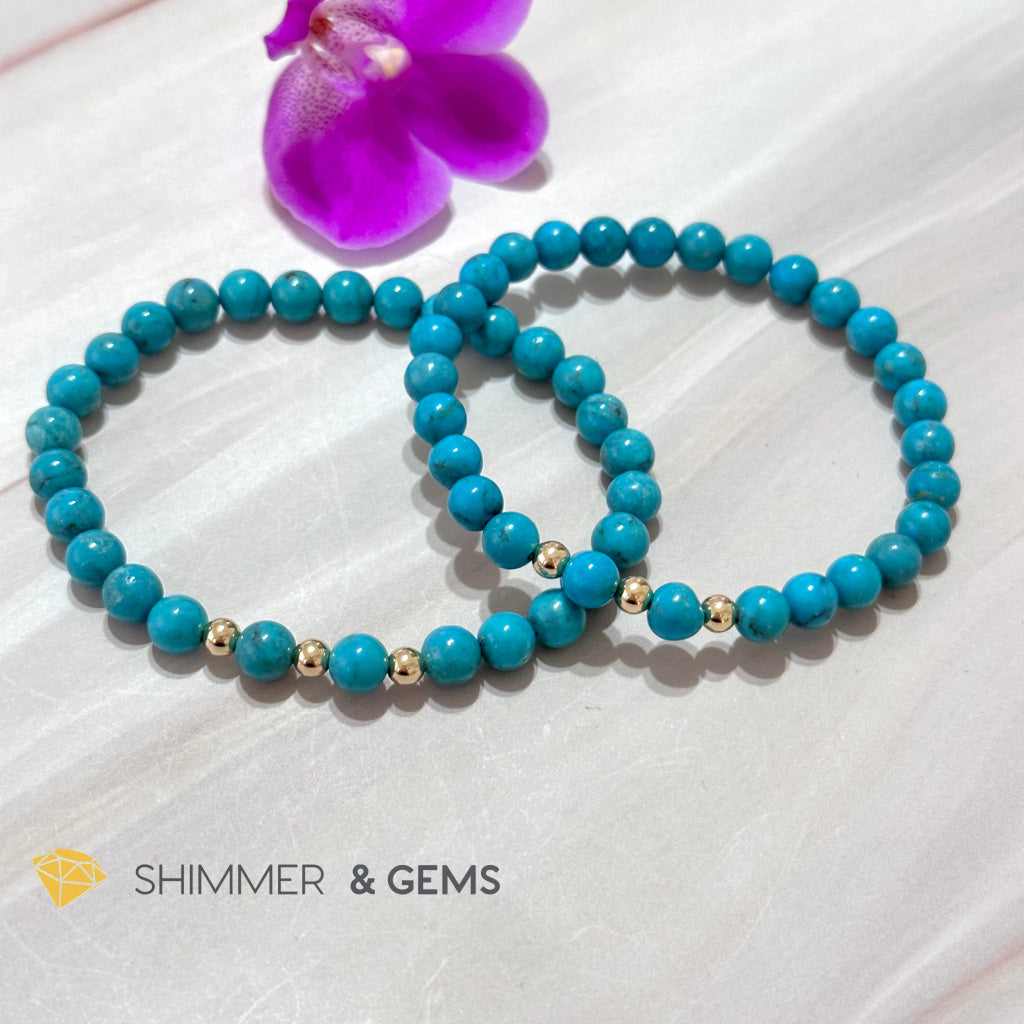Turquoise (Natural) 6Mm Bracelet With 14K Gold Filled (Mexico)