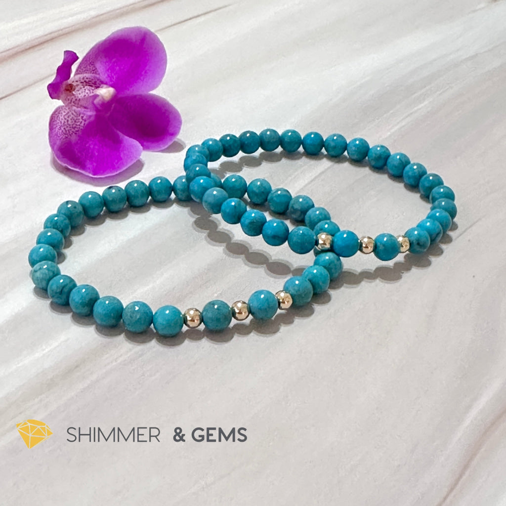 Turquoise (Natural) 6Mm Bracelet With 14K Gold Filled (Mexico)