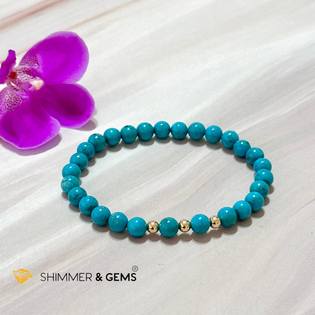 Turquoise (Natural) 6Mm Bracelet With 14K Gold Filled (Mexico)