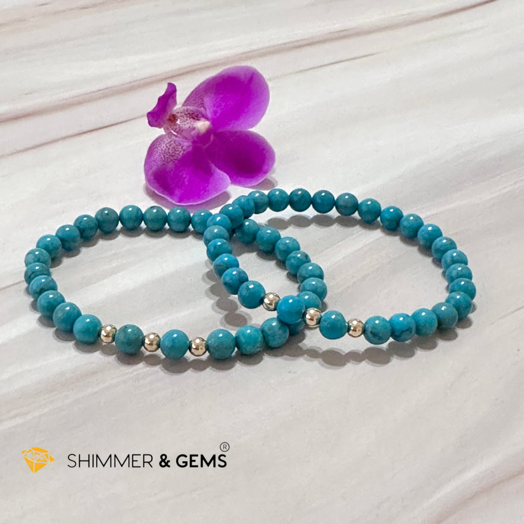 Turquoise (Natural) 6Mm Bracelet With 14K Gold Filled (Mexico)