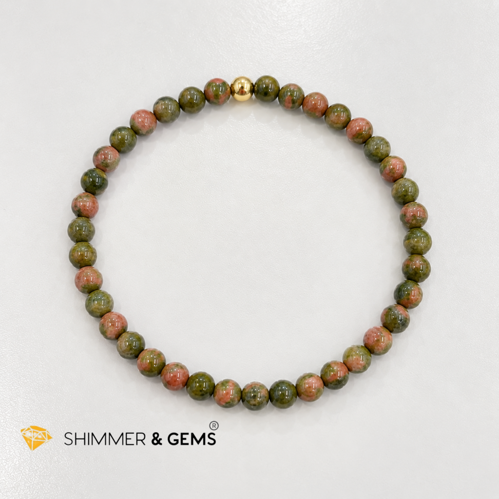 Unakite 4mm Bracelet with 14k gold filled bead (Fertility•New Beginnings)