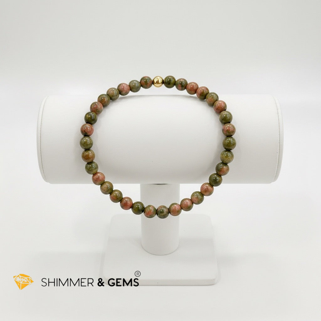Unakite 4mm Bracelet with 14k gold filled bead (Fertility•New Beginnings)