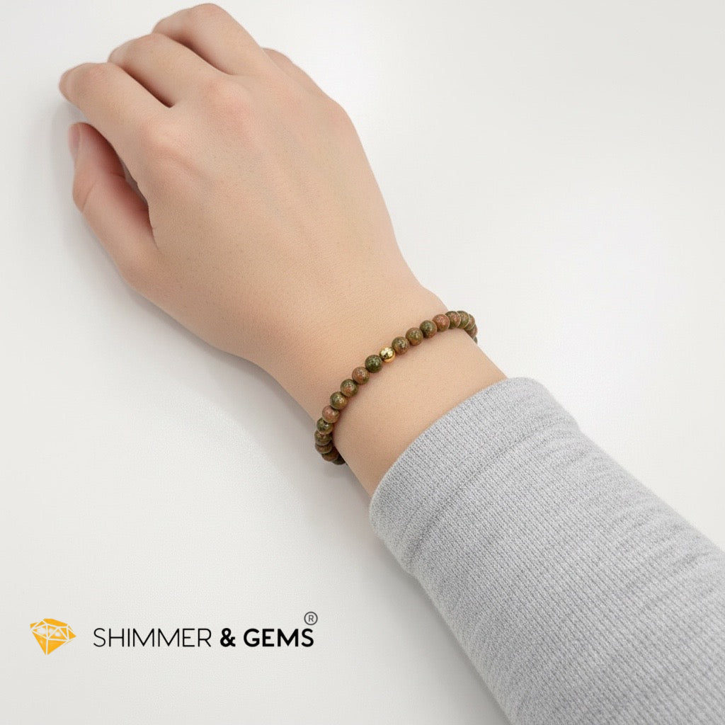 Unakite 4mm Bracelet with 14k gold filled bead (Fertility•New Beginnings)