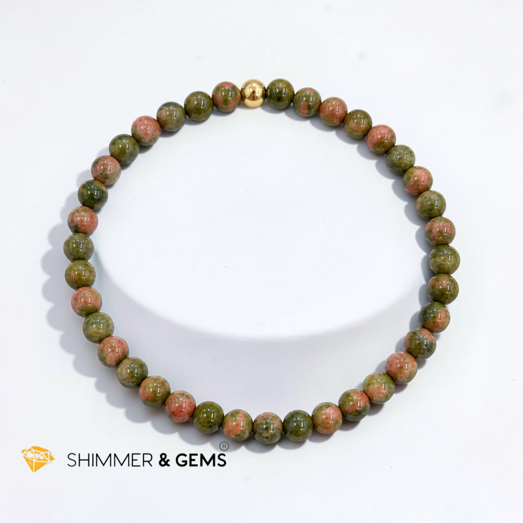 Unakite 4mm Bracelet with 14k gold filled bead (Fertility•New Beginnings)