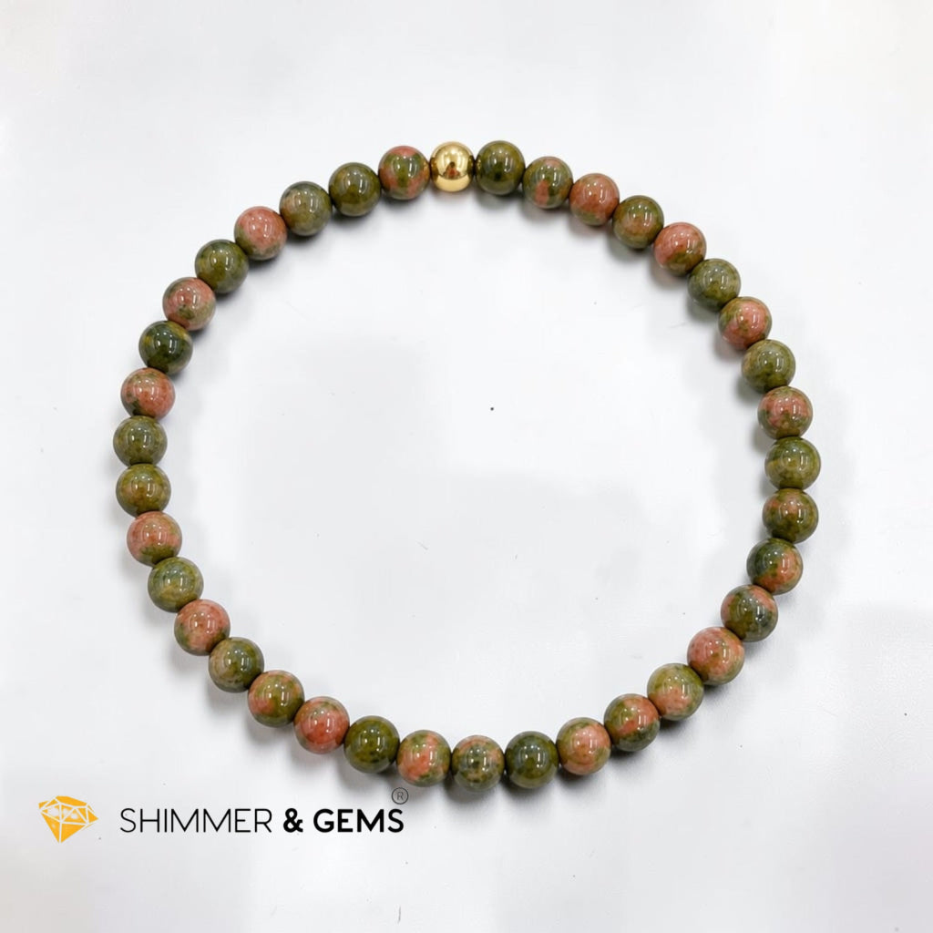 Unakite 4mm Bracelet with 14k gold filled bead (Fertility•New Beginnings)
