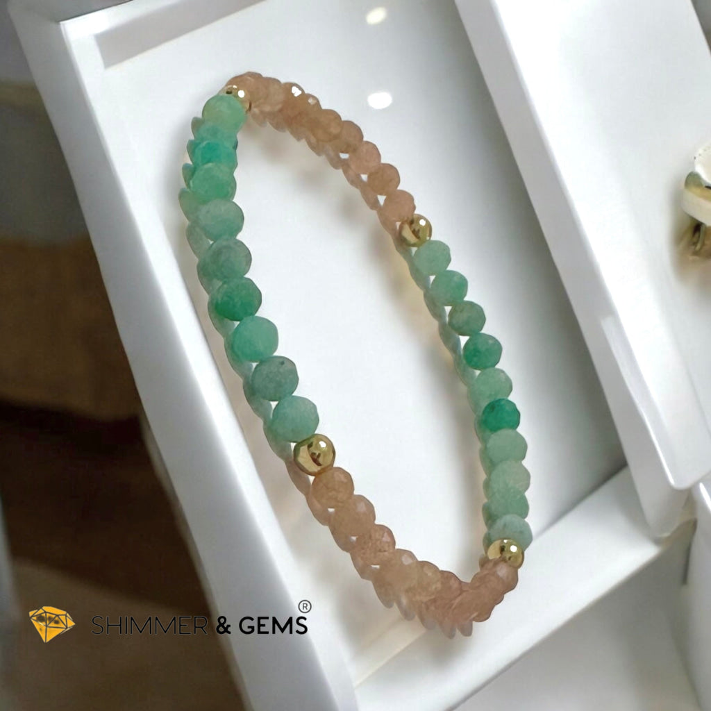 Victory & Luck Bracelet (Emerald and Sunstone 4mm faceted with Stainless Steel Beads)