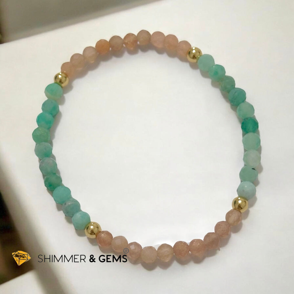 Victory & Luck Bracelet (Emerald and Sunstone 4mm faceted with Stainless Steel Beads)