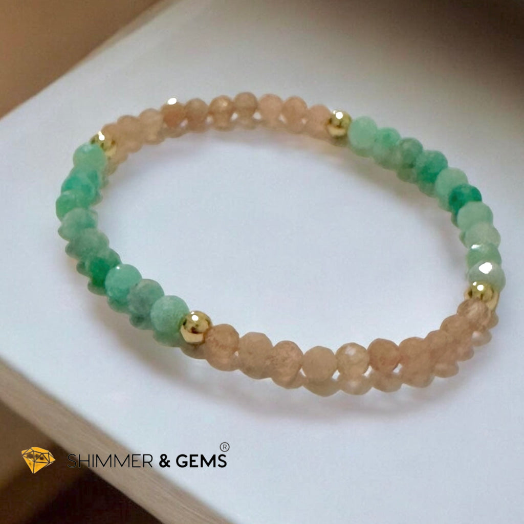 Victory & Luck Bracelet (Emerald and Sunstone 4mm faceted with Stainless Steel Beads)