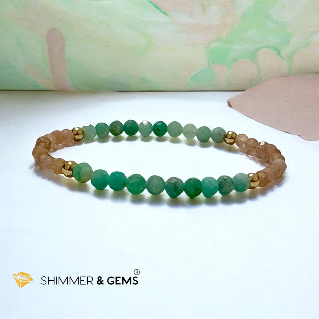 Victory & Luck Bracelet (Emerald and Sunstone 4mm faceted with Stainless Steel Beads)