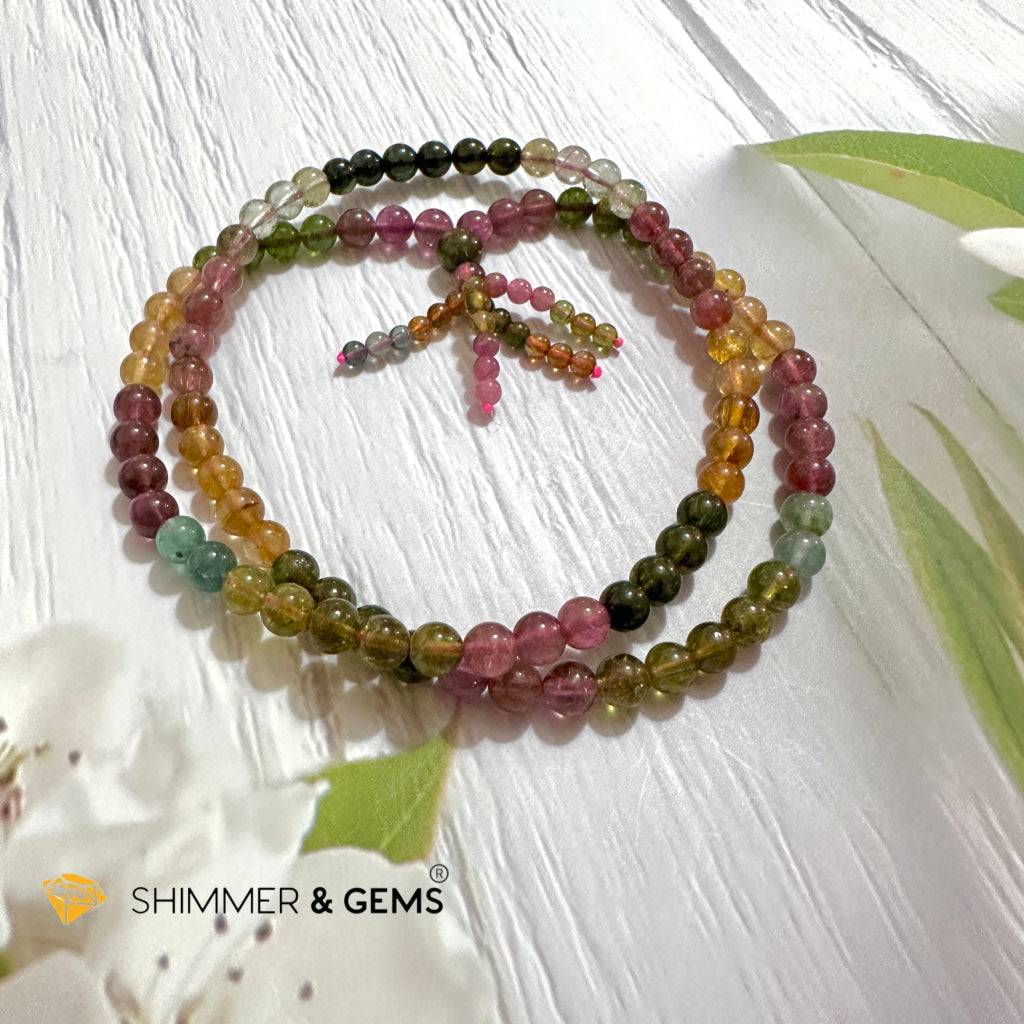 Watermelon Tourmaline 90 Beads 3-layer Bracelet (6mm)