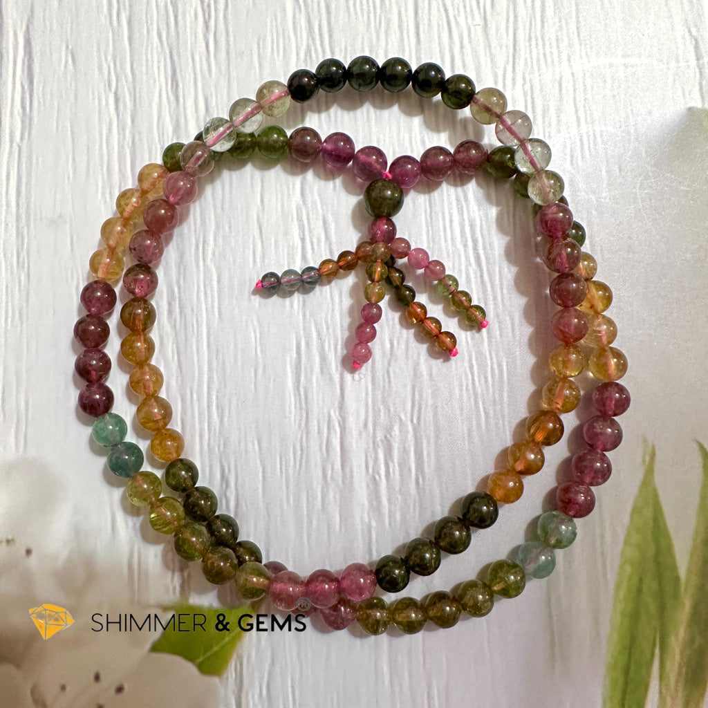 Watermelon Tourmaline 90 Beads 3-layer Bracelet (6mm)