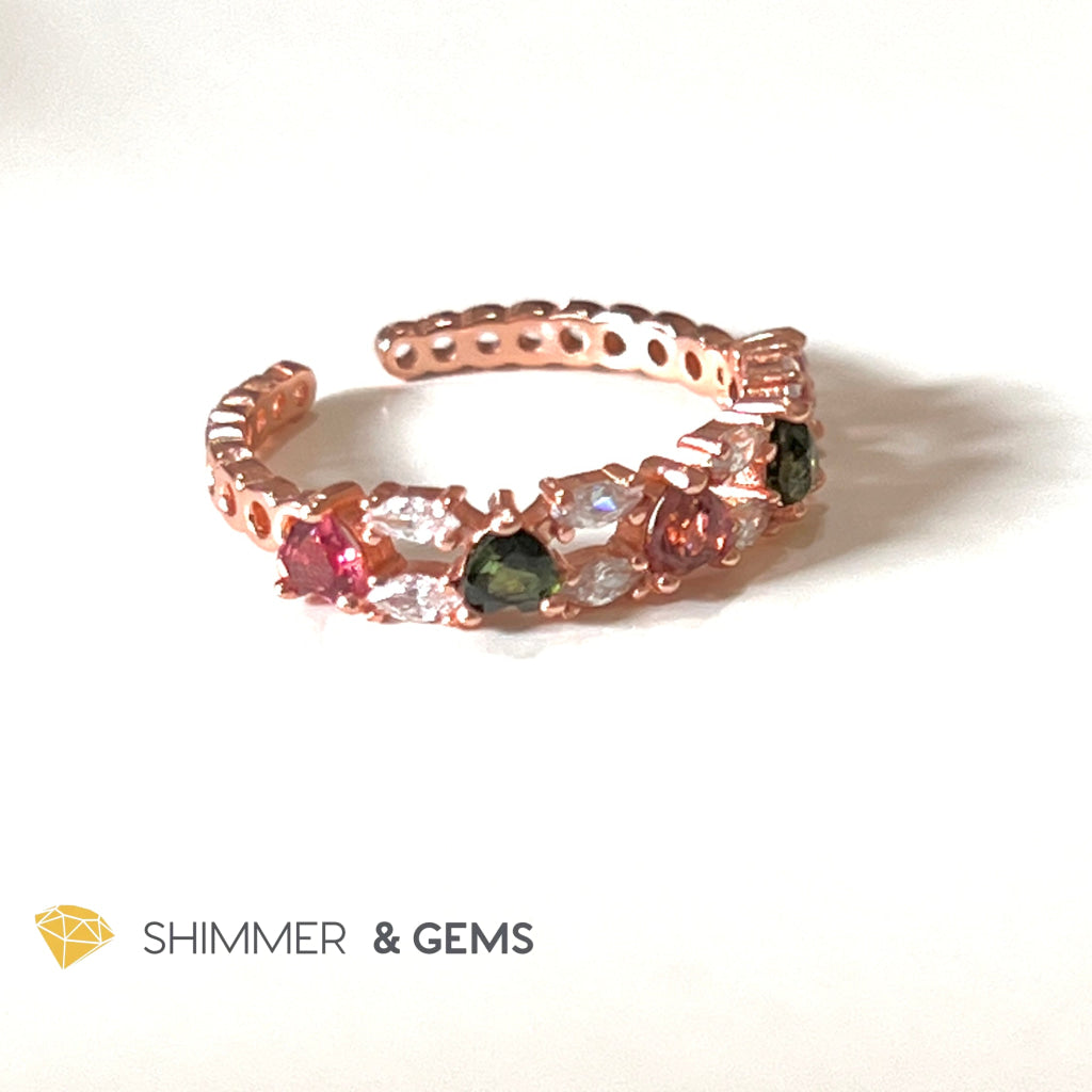 Watermelon Tourmaline 925 Silver Ring (Rose Gold) Adjustable