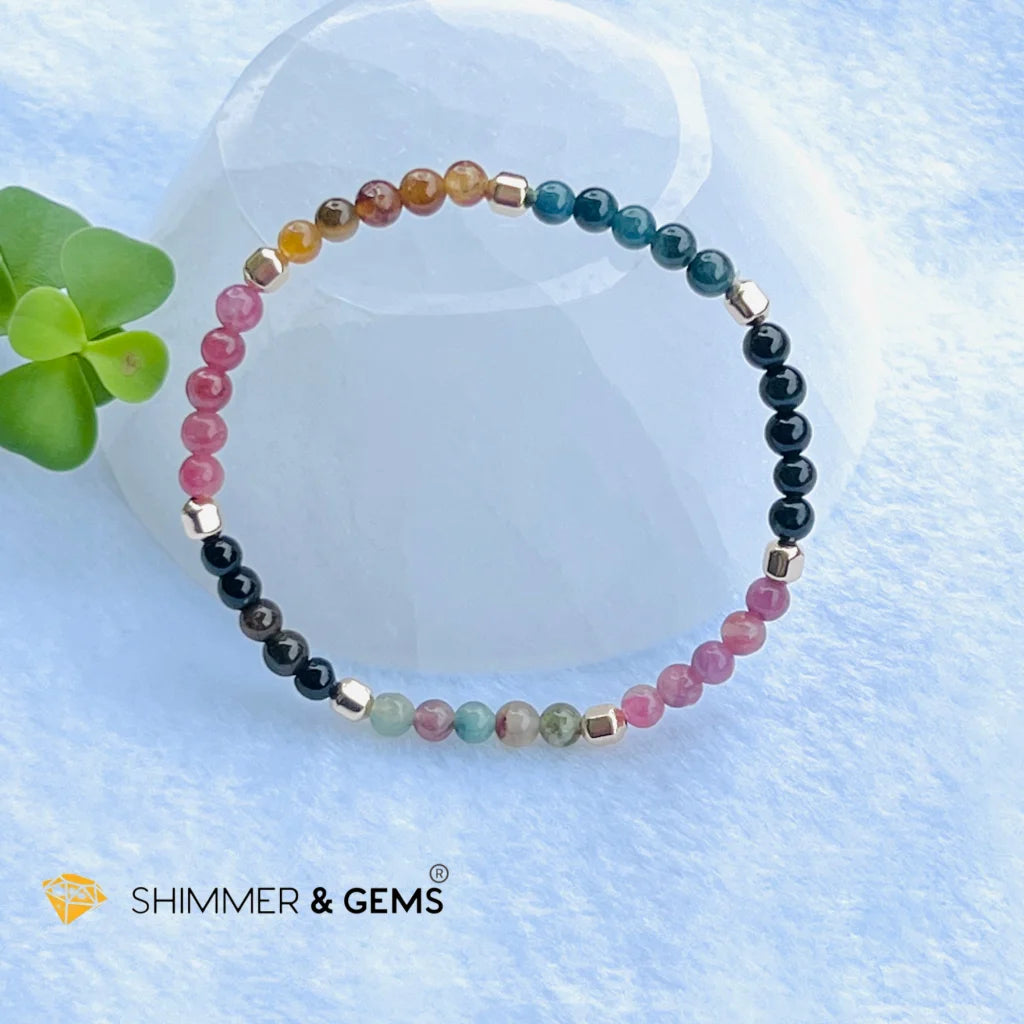 Watermelon Tourmaline (Mixed Tourmaline) 4mm Healing Bracelet with 14k gold filled