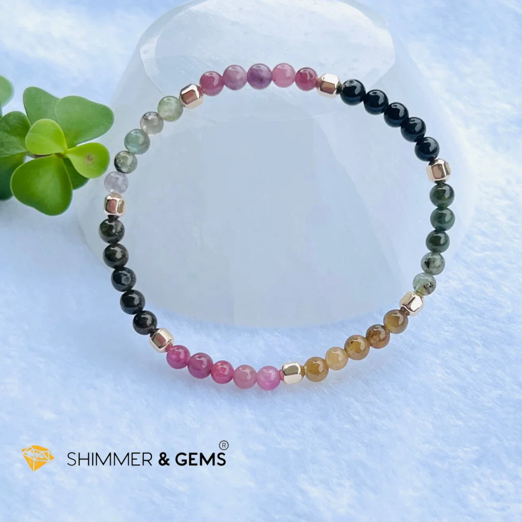 Watermelon Tourmaline (Mixed Tourmaline) 4mm Healing Bracelet with 14k gold filled