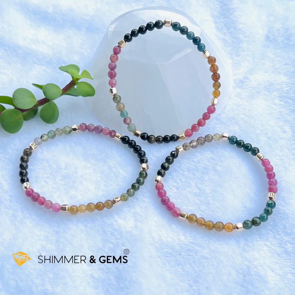 Watermelon Tourmaline (Mixed Tourmaline) 4mm Healing Bracelet with 14k gold filled