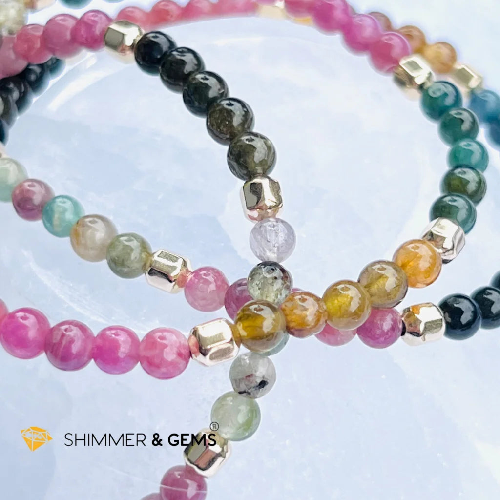Watermelon Tourmaline (Mixed Tourmaline) 4mm Healing Bracelet with 14k gold filled