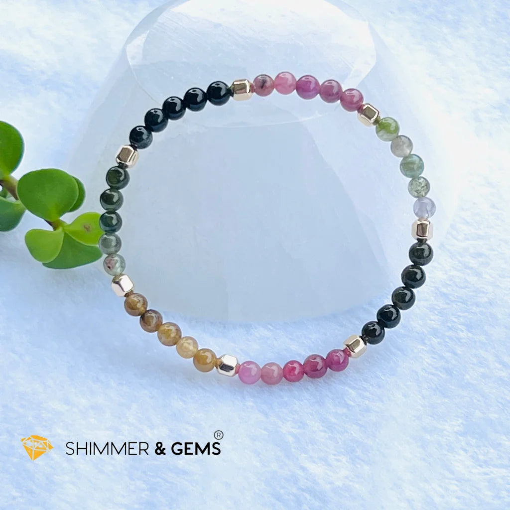 Watermelon Tourmaline (Mixed Tourmaline) 4mm Healing Bracelet with 14k gold filled