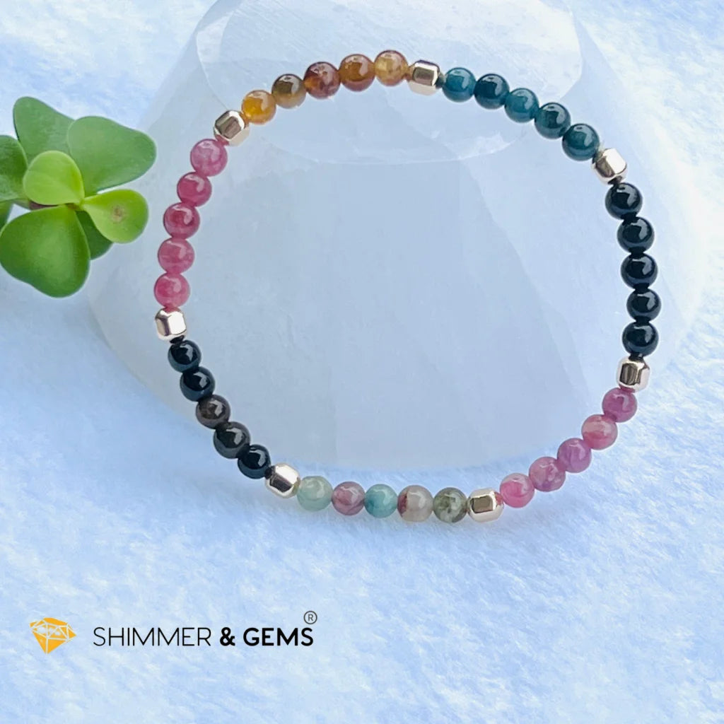 Watermelon Tourmaline (Mixed Tourmaline) 4mm Healing Bracelet with 14k gold filled