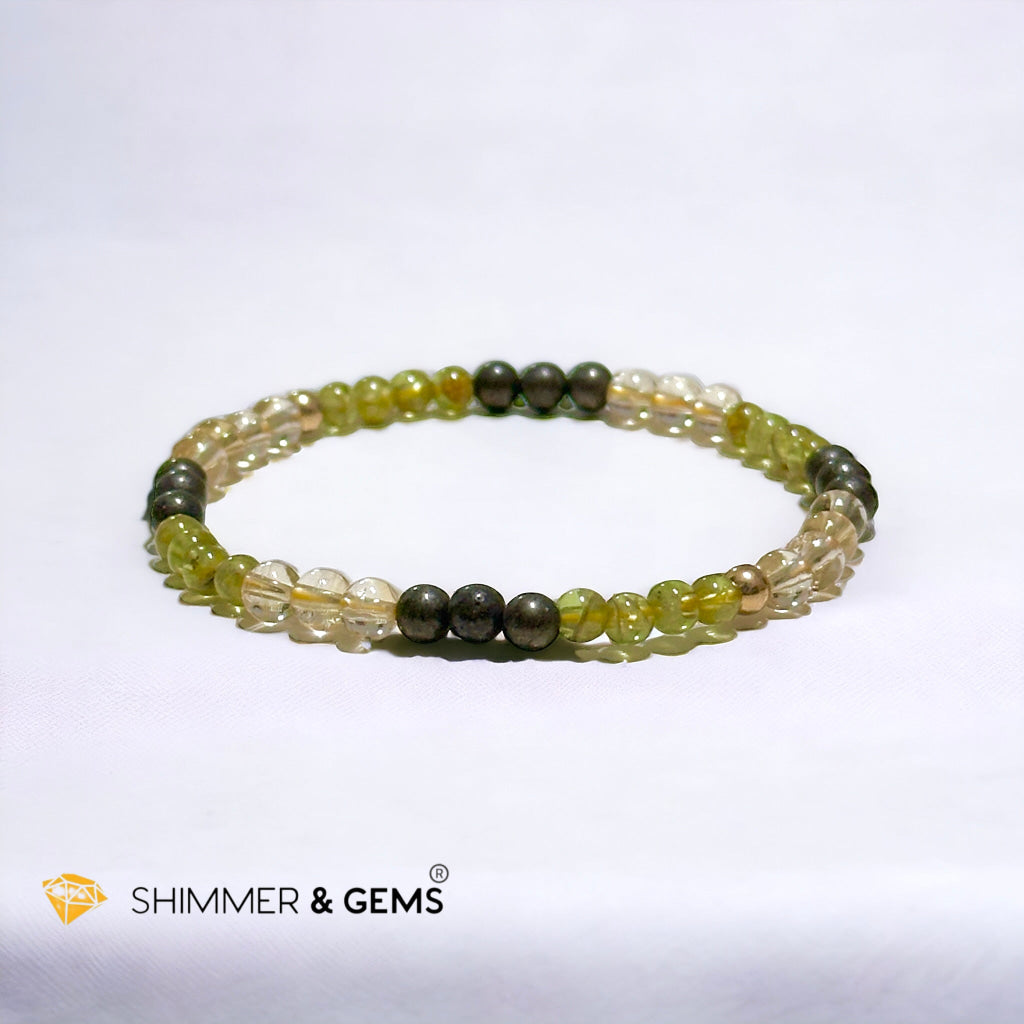 Wealth Activator Bracelet (4mm Citrine, Peridot, Pyrite with 14k gold filled beads)