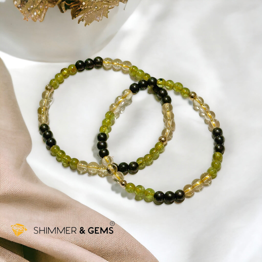Wealth Activator Bracelet (4mm Citrine, Peridot, Pyrite with 14k gold filled beads)
