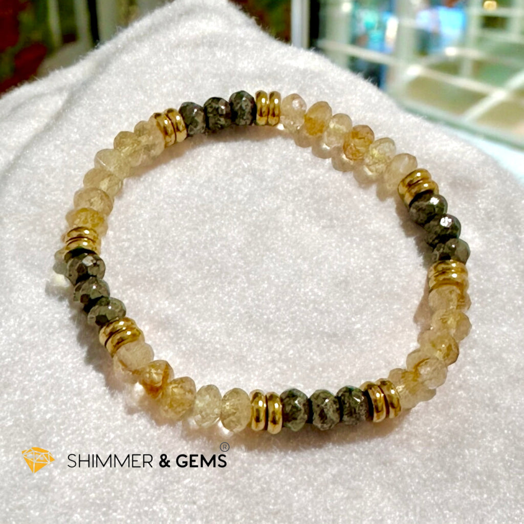 Wealth Magnet Bracelet (Pyrite & Citrine 4x6mm Rondelle) with stainless steel beads