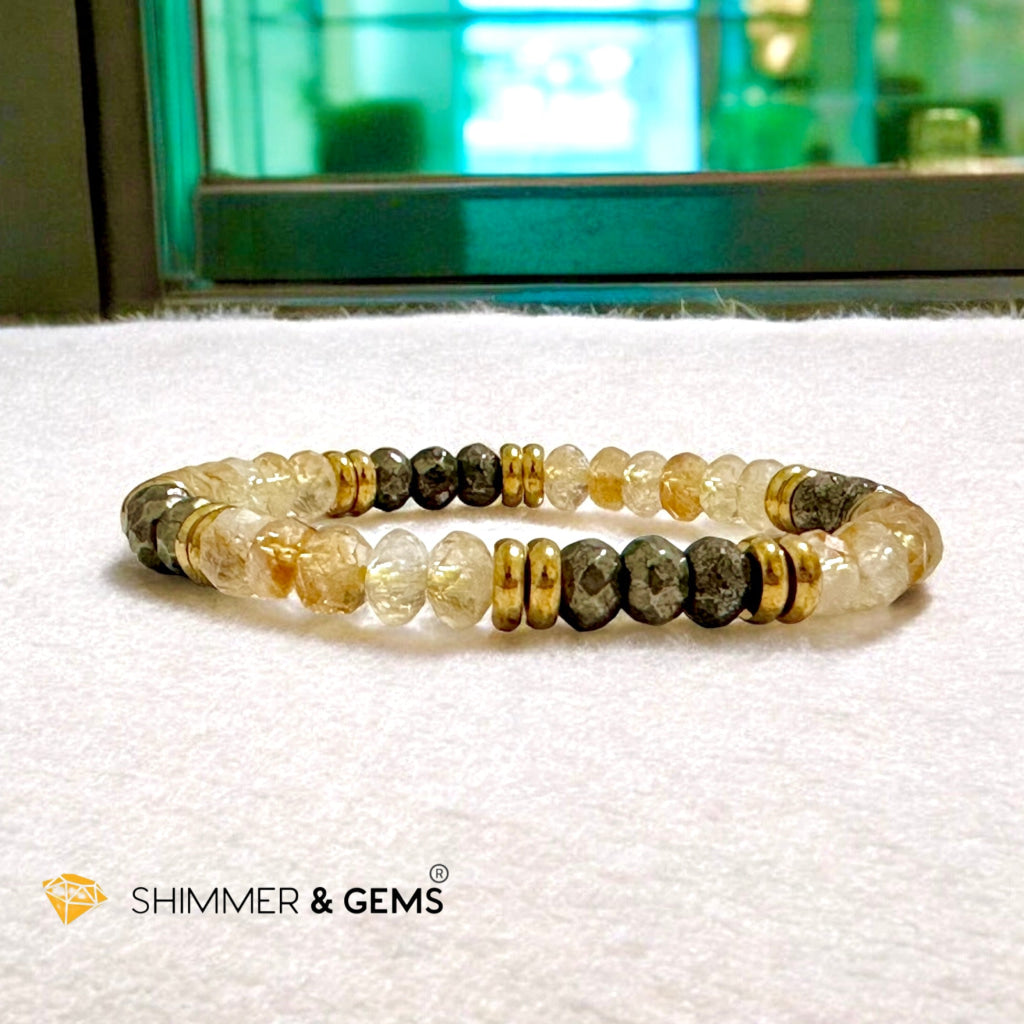 Wealth Magnet Bracelet (Pyrite & Citrine 4x6mm Rondelle) with stainless steel beads