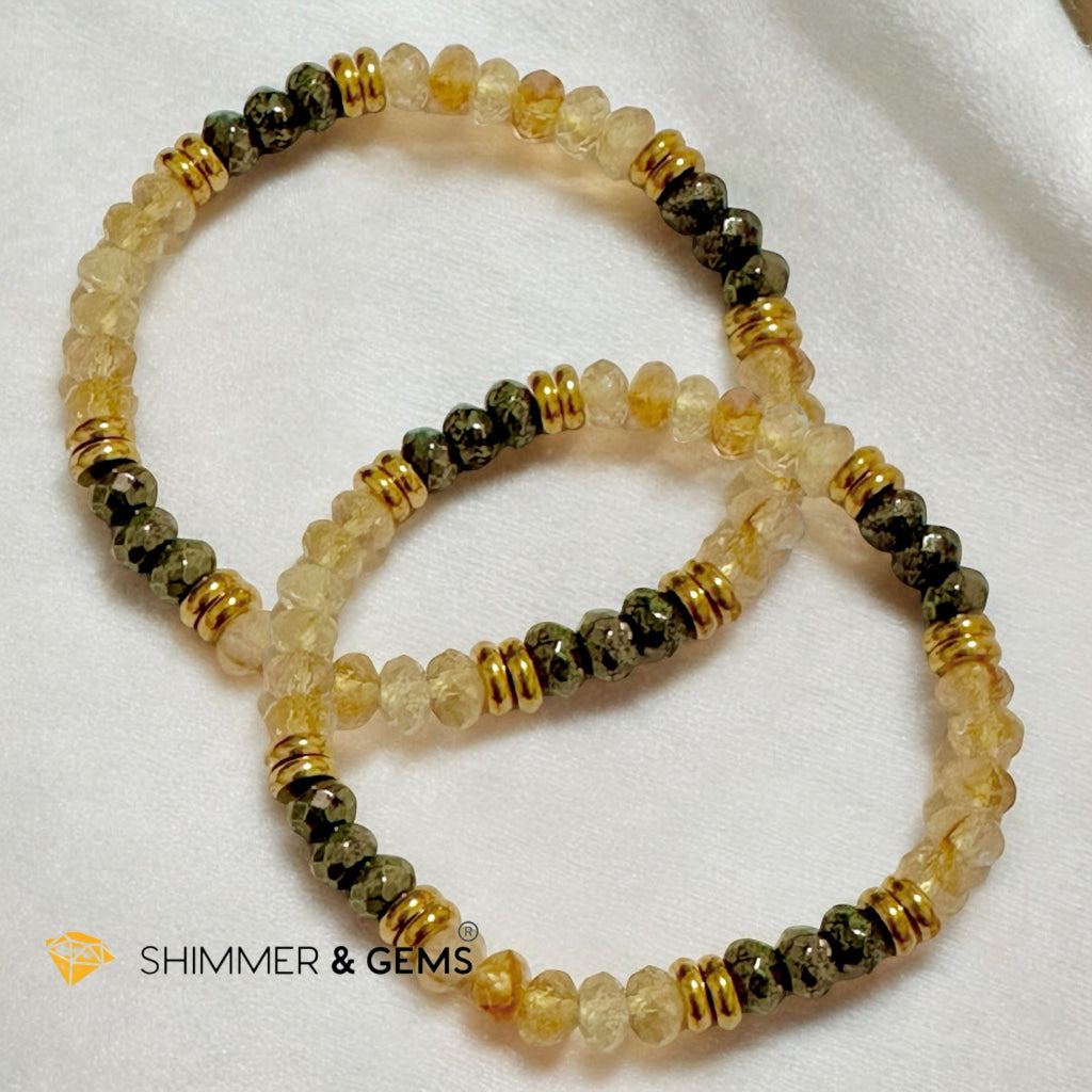 Wealth Magnet Bracelet (Pyrite & Citrine 4x6mm Rondelle) with stainless steel beads