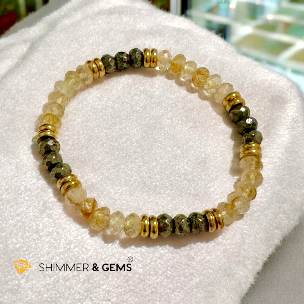 Wealth Magnet Bracelet (Pyrite & Citrine 4x6mm Rondelle) with stainless steel beads