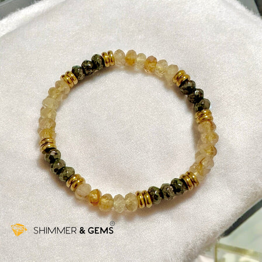 Wealth Magnet Bracelet (Pyrite & Citrine 4x6mm Rondelle) with stainless steel beads