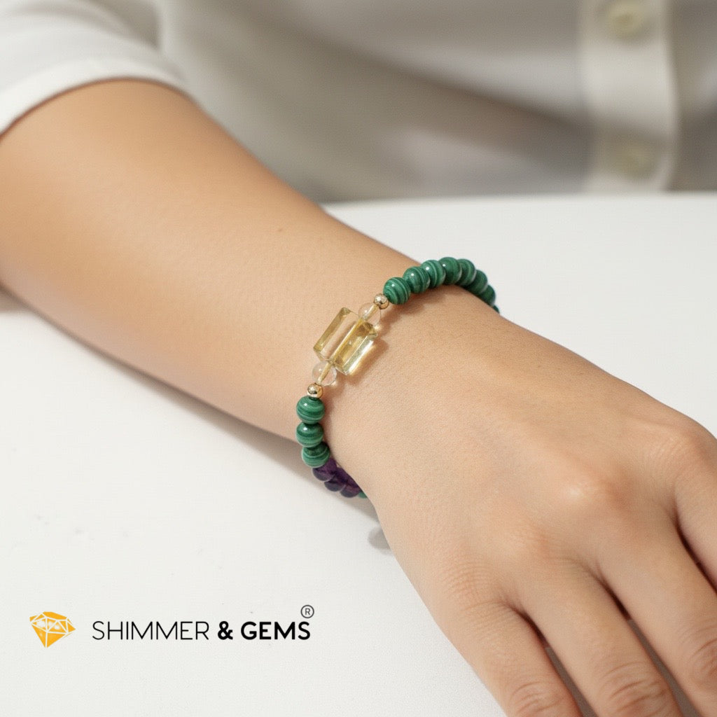Wealth & Success Bracelet (Premium Malachite, Amethyst & Citrine)
