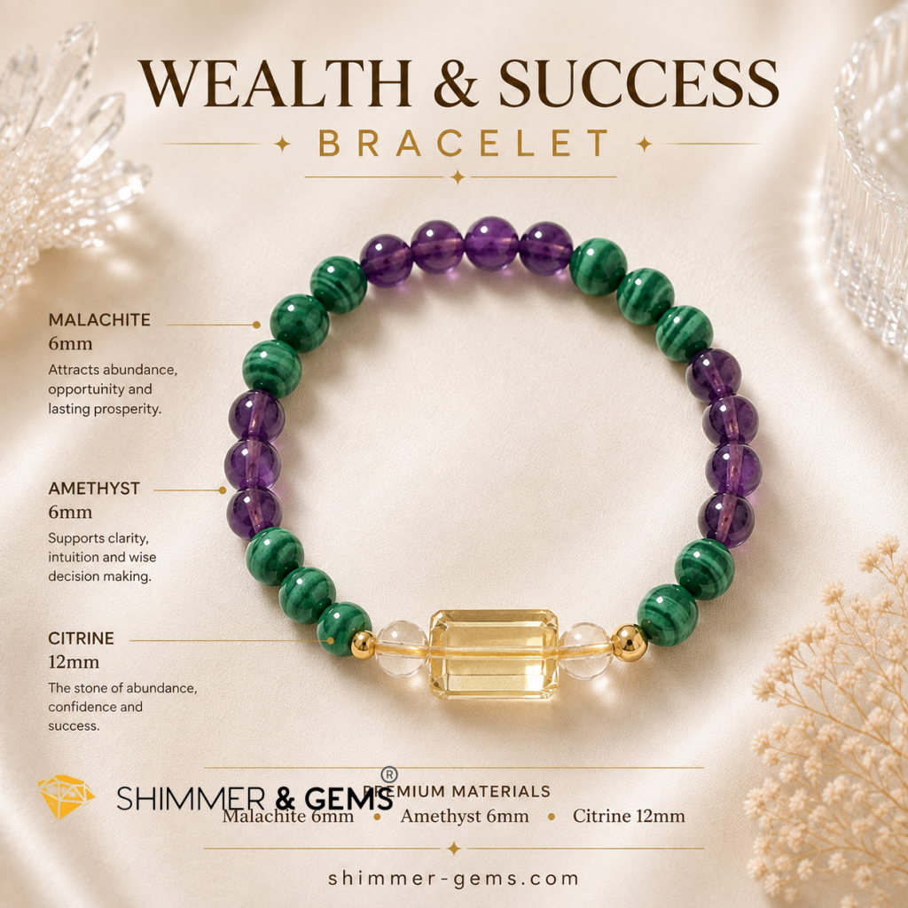 Wealth & Success Bracelet (Premium Malachite, Amethyst & Citrine)