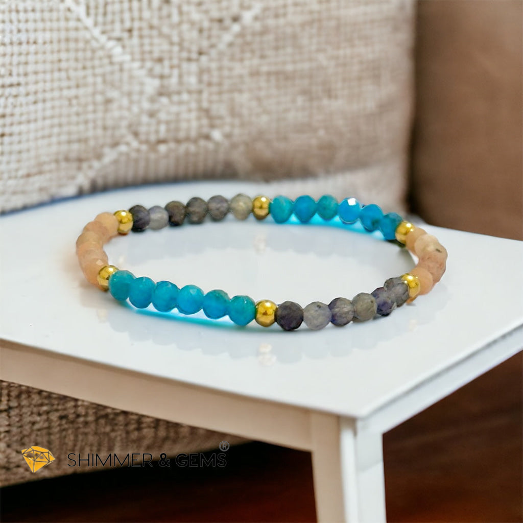 Weight Loss Remedy Bracelet (Blue Apatite, Sunstone, Iolite 4mm with Stainless Steel Beads)