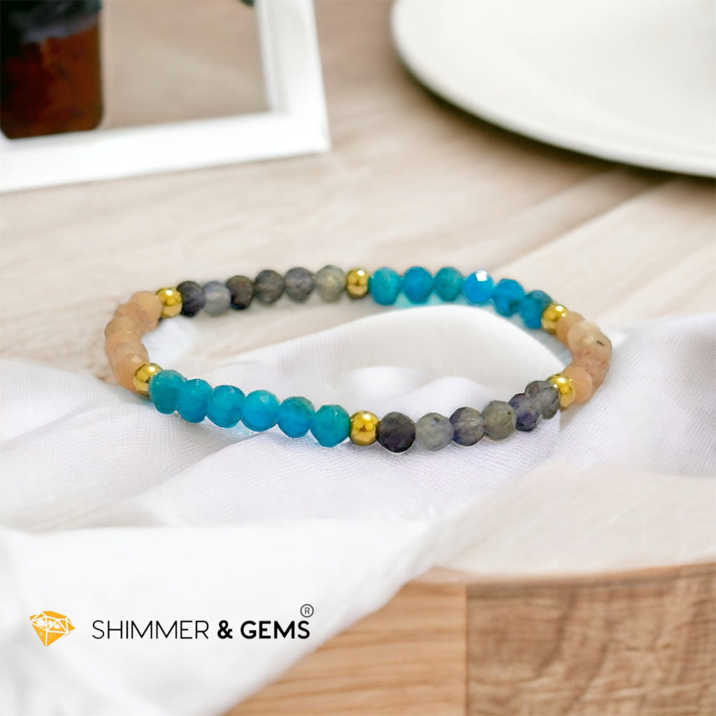 Weight Loss Remedy Bracelet (Blue Apatite, Sunstone, Iolite 4mm with Stainless Steel Beads)