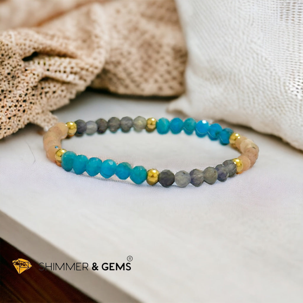 Weight Loss Remedy Bracelet (Blue Apatite, Sunstone, Iolite 4mm with Stainless Steel Beads)