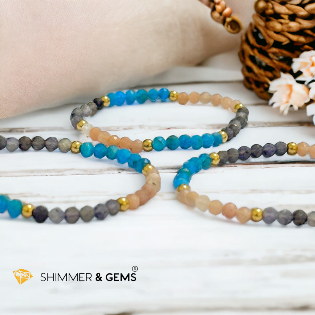 Weight Loss Remedy Bracelet (Blue Apatite, Sunstone, Iolite 4mm with Stainless Steel Beads)