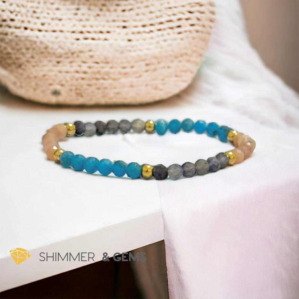 Weight Loss Remedy Bracelet (Blue Apatite, Sunstone, Iolite 4mm with Stainless Steel Beads)