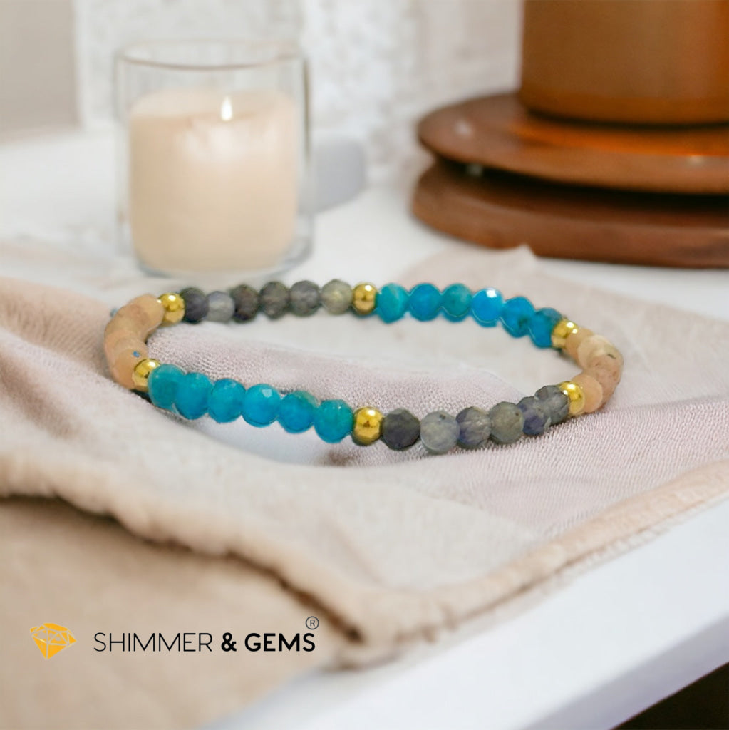 Weight Loss Remedy Bracelet (Blue Apatite, Sunstone, Iolite 4mm with Stainless Steel Beads)
