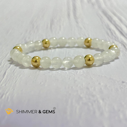 White Jade 6mm Bracelet with 14k gold filled beads