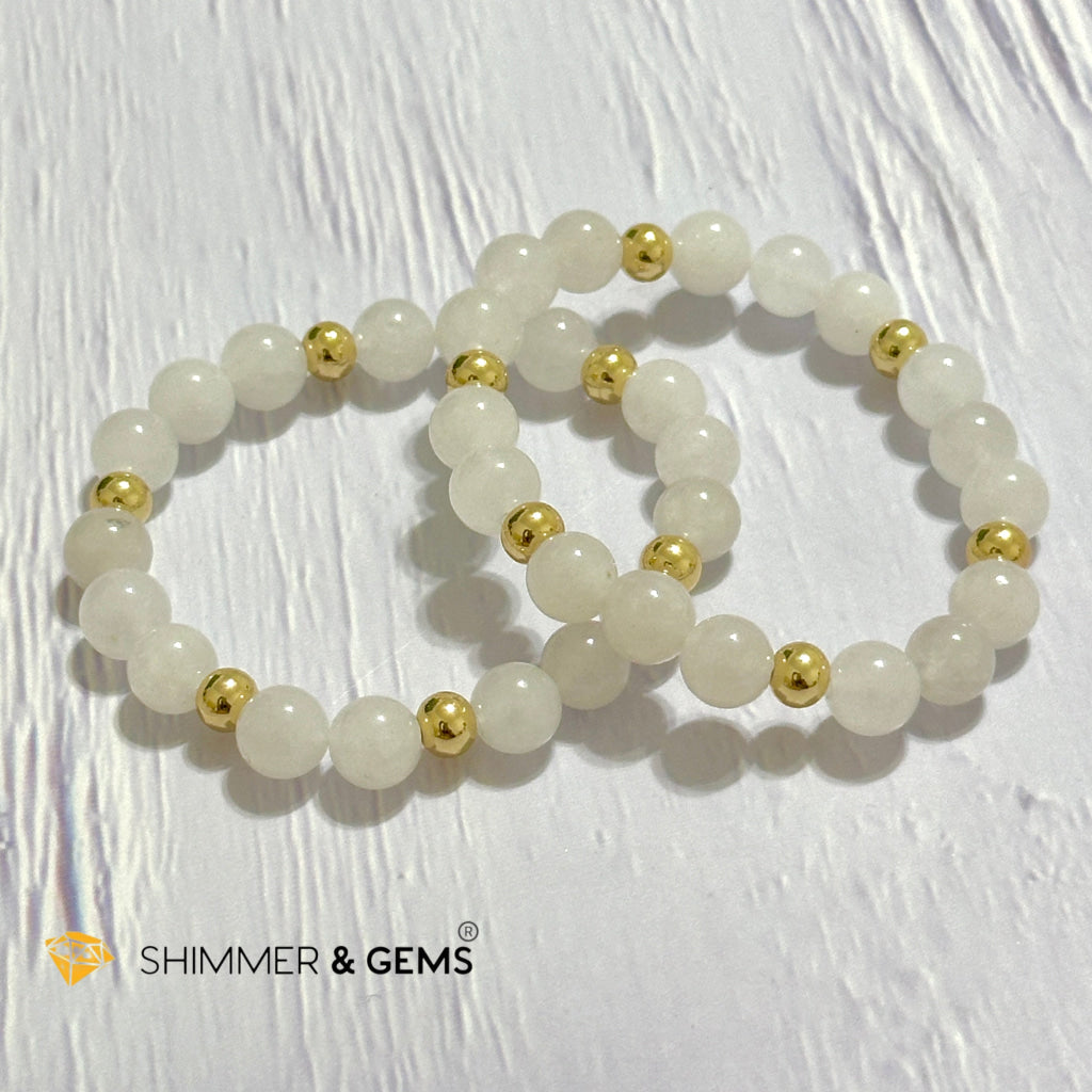 White Jade 8mm Bracelet with 14k gold filled beads