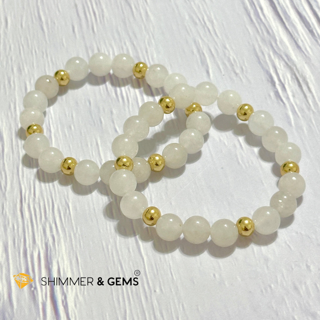 White Jade 8mm Bracelet with 14k gold filled beads