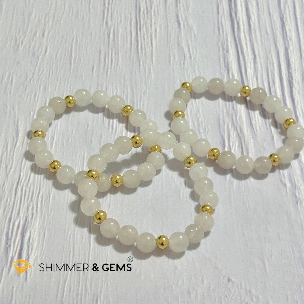 White Jade 8mm Bracelet with 14k gold filled beads