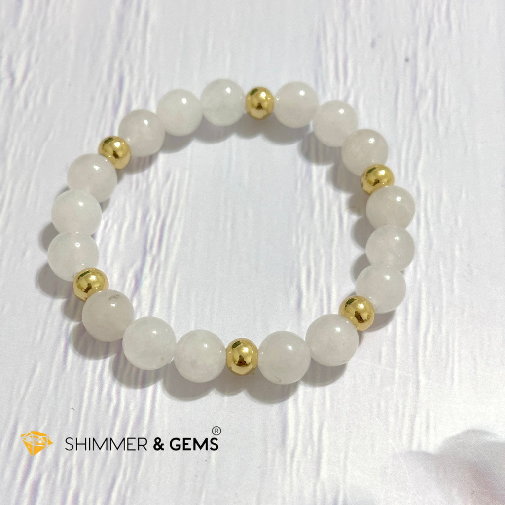 White Jade 8mm Bracelet with 14k gold filled beads