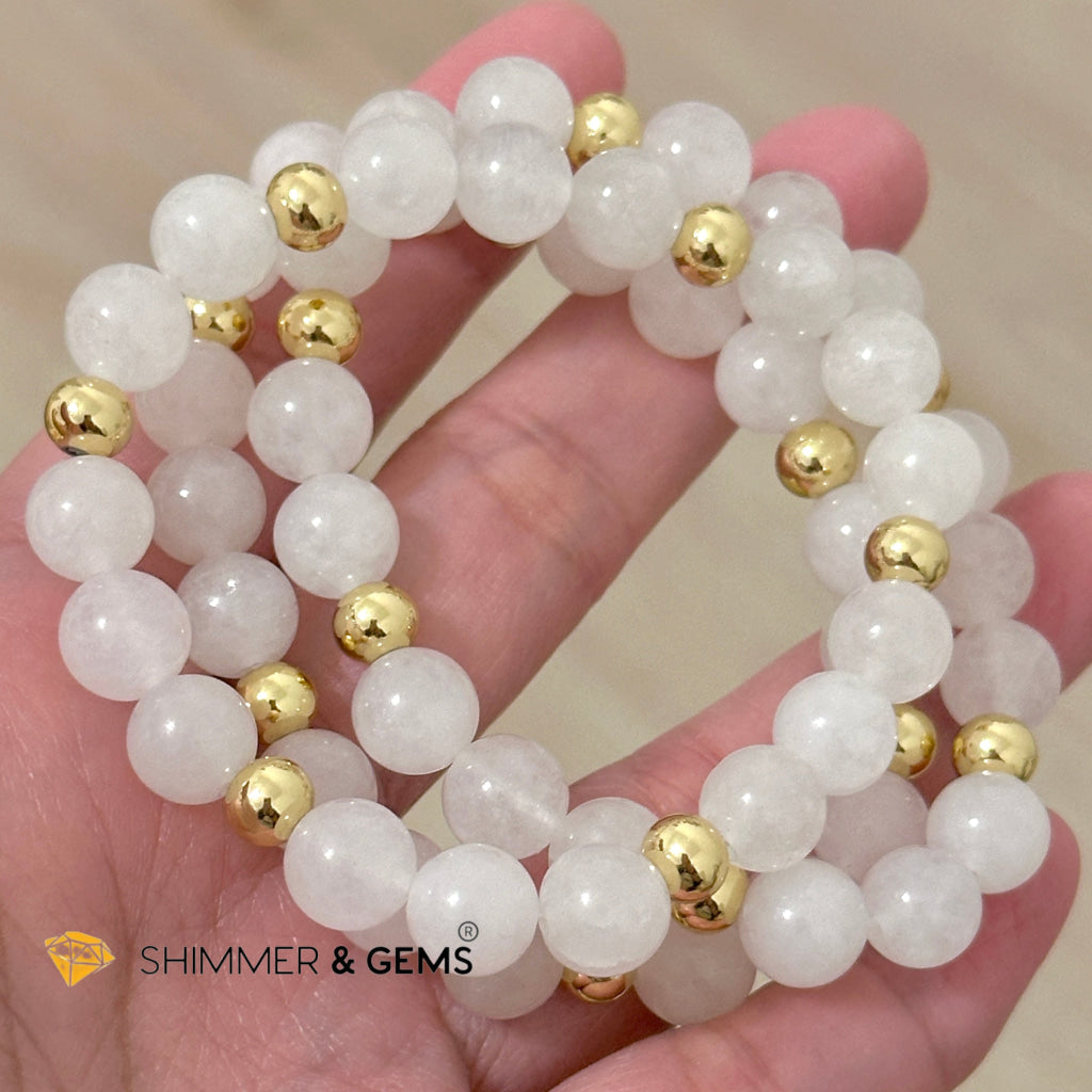 White Jade 8mm Bracelet with 14k gold filled beads