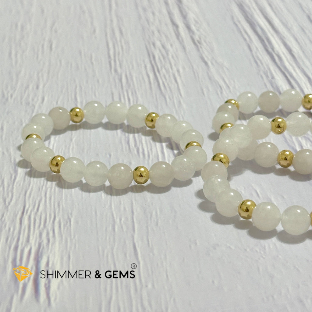 White Jade 8mm Bracelet with 14k gold filled beads