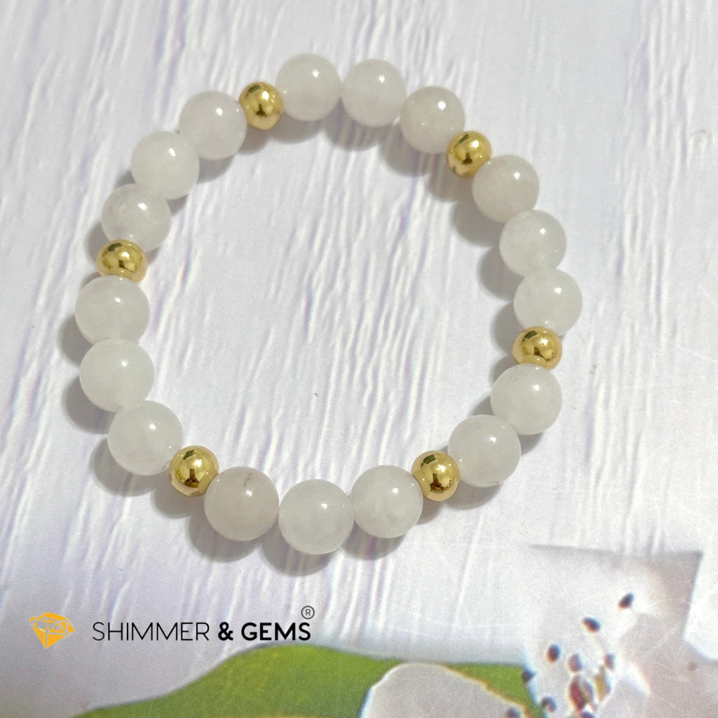 White Jade 8mm Bracelet with 14k gold filled beads