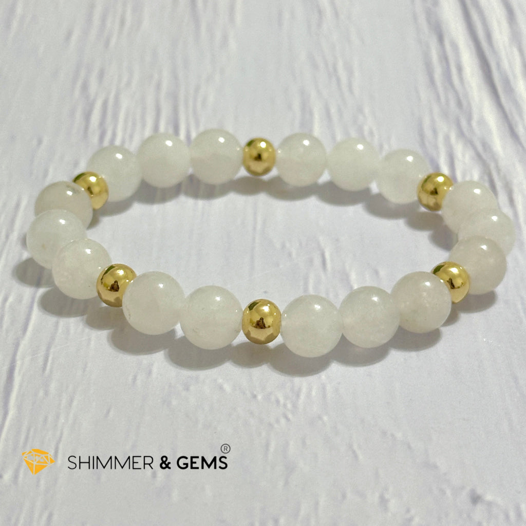 White Jade 8mm Bracelet with 14k gold filled beads