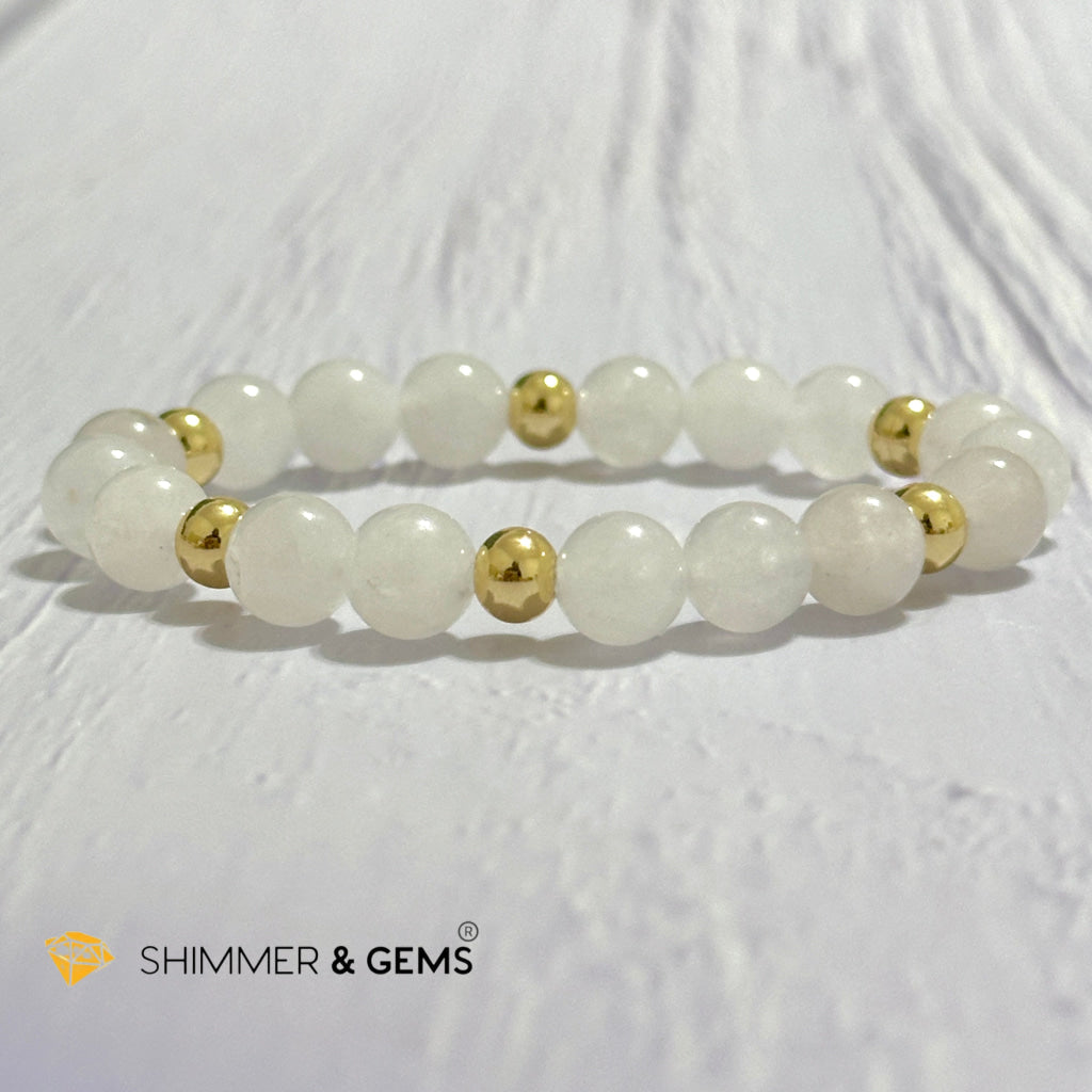 White Jade 8mm Bracelet with 14k gold filled beads