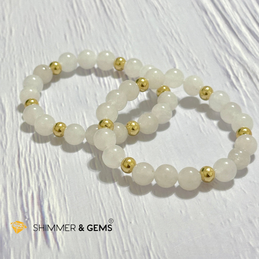 White Jade 8mm Bracelet with 14k gold filled beads