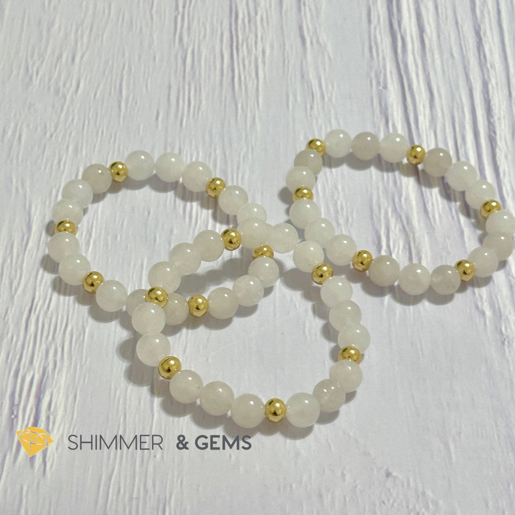 White Jade 8mm Bracelet with 14k gold filled beads