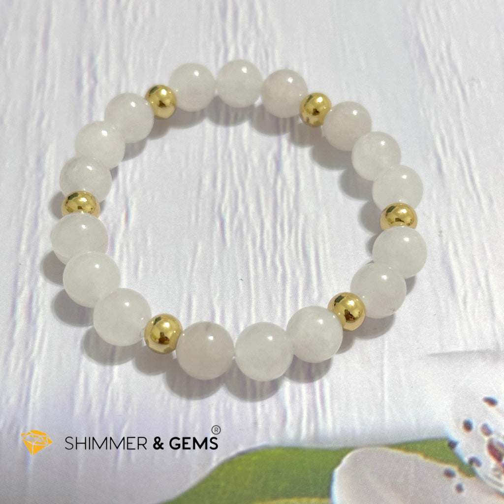 White Jade 8mm Bracelet with 14k gold filled beads